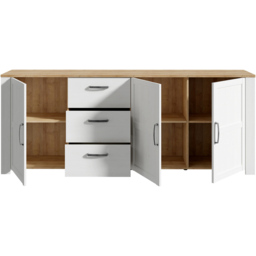 Florence Bohol 3 Door 3 Drawer White Riviera Oak Large Sideboard - Size: 42 x 220 x 87cm - Wilko - thumbnail 6