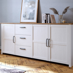 Florence Bohol 3 Door 3 Drawer White Riviera Oak Large Sideboard - Size: 42 x 220 x 87cm - Wilko