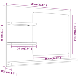 vidaXL 3 Shelf Grey Sonoma Wall Mounted Bathroom Mirror - Size: 45 x 60 x 10.5cm - Wilko - thumbnail 7