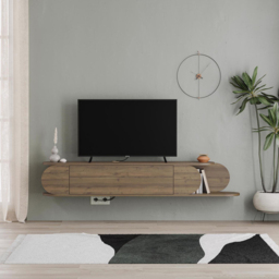FWStyle Tone Single Door 2 Shelf Dark Oak Wall Mounted TV Unit - Size: 30 x 180 x 29.6cm - Brown - Wilko - thumbnail 5