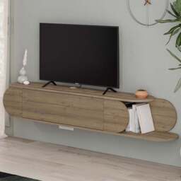 FWStyle Tone Single Door 2 Shelf Dark Oak Wall Mounted TV Unit - Size: 30 x 180 x 29.6cm - Brown - Wilko