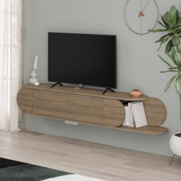 FWStyle Tone Single Door 2 Shelf Dark Oak Wall Mounted TV Unit - Size: 30 x 180 x 29.6cm - Brown - Wilko - thumbnail 7