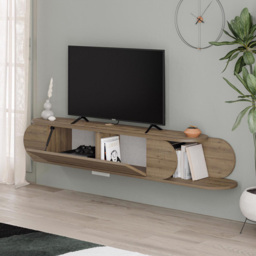 FWStyle Tone Single Door 2 Shelf Dark Oak Wall Mounted TV Unit - Size: 30 x 180 x 29.6cm - Brown - Wilko - thumbnail 4