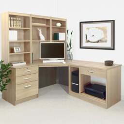 R White Cabinets 4 Drawer Corner Set-20 Computer Desk with Printer Shelf and Bookcase Brown - Size: 182.8 x 184 x 141.9cm - Wilko