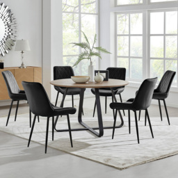 Furniturebox Fira Cesano Wood Effect 6 Seater Round Dining Set Brown and Black - Wilko - thumbnail 1