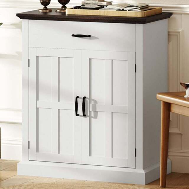 HOMCOM 2 Barn Door White Sideboard Storage Cabinet - Size: 21 x 51 x 95cm - Wilko - image 1