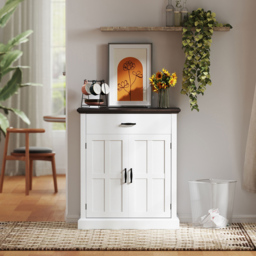 HOMCOM 2 Barn Door White Sideboard Storage Cabinet - Size: 21 x 51 x 95cm - Wilko - thumbnail 4
