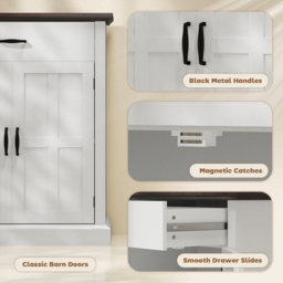 HOMCOM 2 Barn Door White Sideboard Storage Cabinet - Size: 21 x 51 x 95cm - Wilko - thumbnail 7