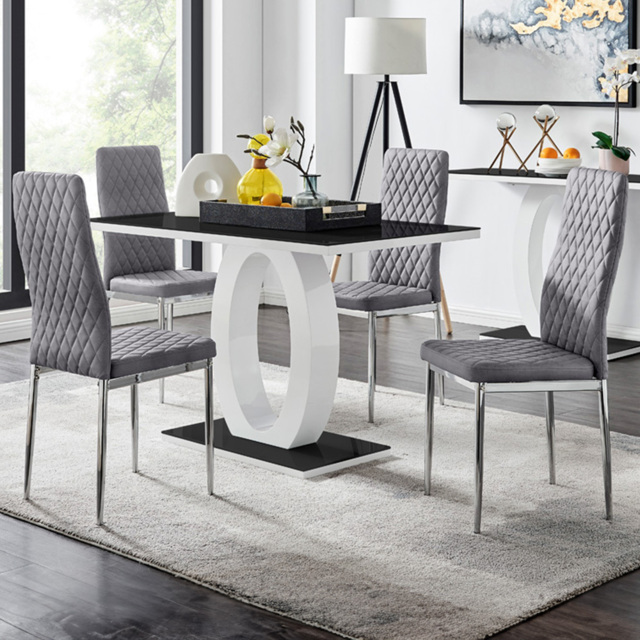 Furniturebox Lucia Valera 4 Seater Dining Set Black Gloss Grey and Chrome - Wilko - image 1