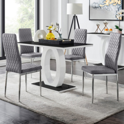 Furniturebox Lucia Valera 4 Seater Dining Set Black Gloss Grey and Chrome - Wilko - thumbnail 1