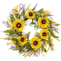 Sunflower Wreath 60cm - Yellow - Wilko - thumbnail 1