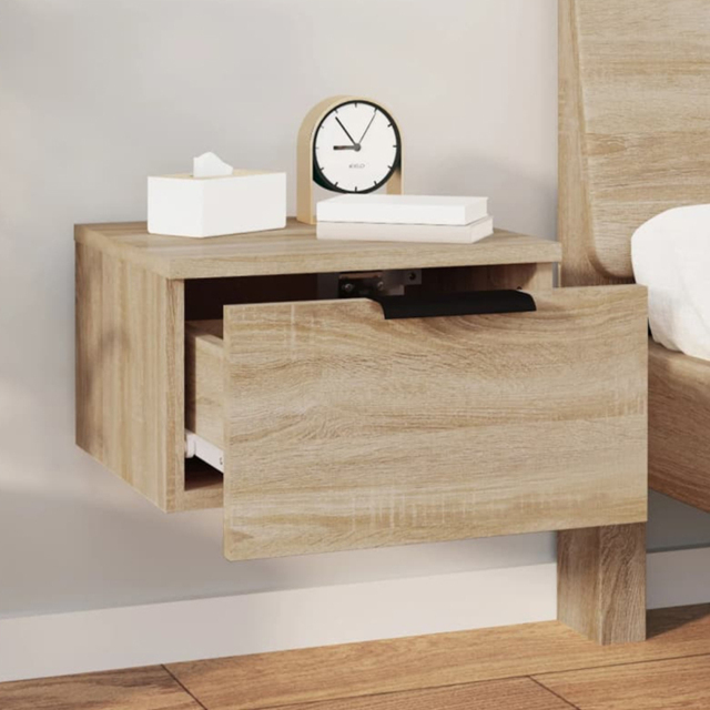 vidaXL Single Drawer Sonoma Oak Wall Mounted Bedside Cabinet - Brown - Wilko - image 1