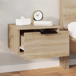vidaXL Single Drawer Sonoma Oak Wall Mounted Bedside Cabinet - Brown - Wilko - thumbnail 1