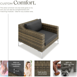 tectake Villanova Rattan Garden Armchair with Cushion - Size: 72 x 89 x 85cm - Grey - Wilko - thumbnail 4