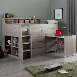 Julian Bowen Jupiter Grey Oak Mid Sleeper with Storage - Size: Single - Wood - Wilko