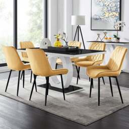 Furniturebox Lucia Cesano 6 Seater Dining Set Black Gloss and Mustard Yellow - Wilko - thumbnail 1