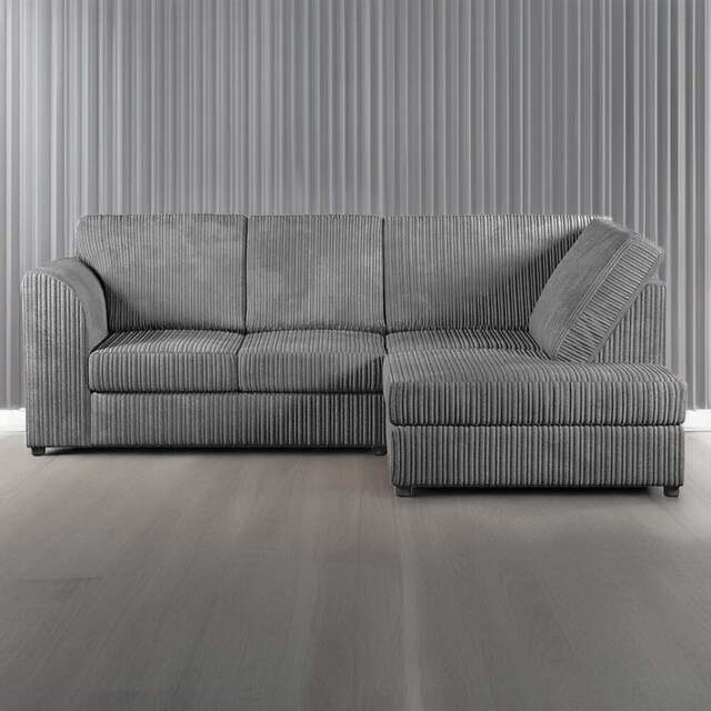 Luxor 4 Seater Grey Jumbo Cord Full Back Right Hand L Shape Corner Sofa - Wilko - image 1
