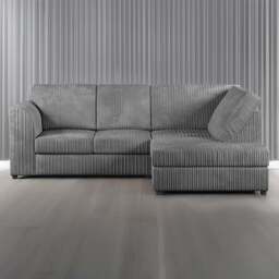 Luxor 4 Seater Grey Jumbo Cord Full Back Right Hand L Shape Corner Sofa - Wilko - thumbnail 1
