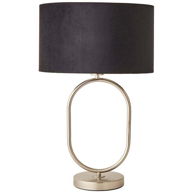 ValueLights Antonia Black Velvet Drum Lamp Shade Brushed Chrome Oval LED Table Lamp - Size: 42.3 x 25 x 25cm - Silver - Wilko - image 1