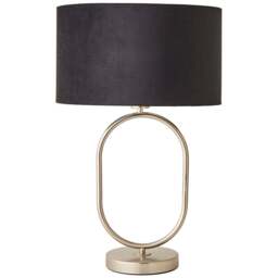 ValueLights Antonia Black Velvet Drum Lamp Shade Brushed Chrome Oval LED Table Lamp - Size: 42.3 x 25 x 25cm - Silver - Wilko
