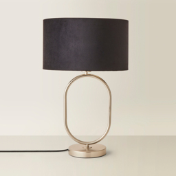 ValueLights Antonia Black Velvet Drum Lamp Shade Brushed Chrome Oval LED Table Lamp - Size: 42.3 x 25 x 25cm - Silver - Wilko - thumbnail 6