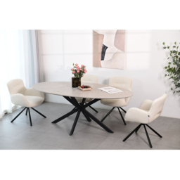 Blaine 6 Seater Dining Table Stone and Black - Wilko - thumbnail 3