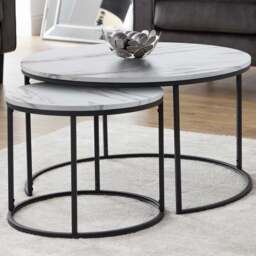 Julian Bowen Bellini White Marble Round Nest of Tables Set of 2 - Size: 80 x 80 x 50cm - Wilko
