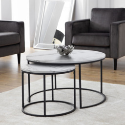 Julian Bowen Bellini White Marble Round Nest of Tables Set of 2 - Size: 80 x 80 x 50cm - Wilko - thumbnail 6