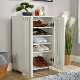 Home Source Halden 2 Door White Shoe Cabinet with Adjustable Shelves - Size: 87.5 x 60 x 33cm - Wilko - thumbnail 7