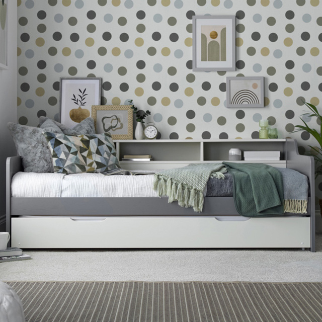 Tyler Single Grey and White Guest Bed and Trundle with Memory Foam Mattresses - Bedmaster - Wilko - image 1