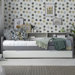 Tyler Single Grey and White Guest Bed and Trundle with Memory Foam Mattresses - Bedmaster - Wilko - thumbnail 1