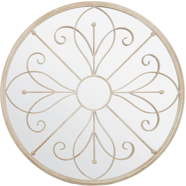 MirrorOutlet Summer Orchid Metal Circular Garden Mirror 90 x 90cm - Size: 90 x 90 x 3cm - Cream - Wilko - image 1