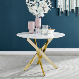 Furniturebox Arona 4 Seater Round Dining Table White High Gloss and Gold - Wilko - thumbnail 7