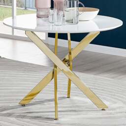 Furniturebox Arona 4 Seater Round Dining Table White High Gloss and Gold - Wilko - thumbnail 1