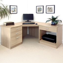 R White Cabinets SET-12-IN-ST Corner Desk Drawer Unit and Printer Unit Home Office Furniture Set - Size: 72 x 154 x 142cm - Brown - Wilko