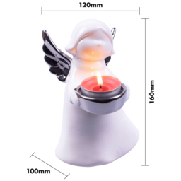 St Helens Small White and Silver Winged Angel Ceramic Tea Light Holder - Size: 12 x 10 x 16cm - Multi - Wilko - thumbnail 5