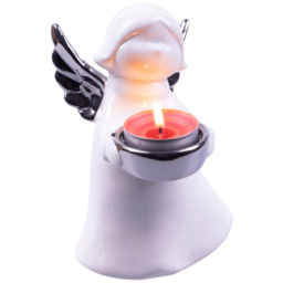 St Helens Small White and Silver Winged Angel Ceramic Tea Light Holder - Size: 12 x 10 x 16cm - Multi - Wilko - thumbnail 2