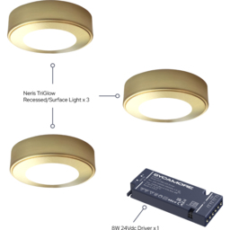 Sorrelis Neris TriGlow Brushed Brass Round 3 Cabinet Light Kit - Size: 1.6 x 6.5 x 6.5cm - Multi - Wilko - thumbnail 4