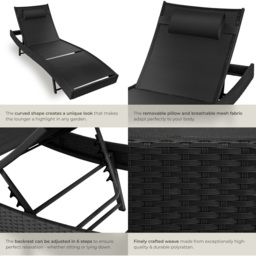 tectake Moana Black 6 Level Sun Lounger with Removable Pillow - Size: 94 x 69 x 211cm - Wilko - thumbnail 6