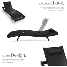 tectake Moana Black 6 Level Sun Lounger with Removable Pillow - Size: 94 x 69 x 211cm - Wilko - thumbnail 4