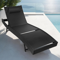 tectake Moana Black 6 Level Sun Lounger with Removable Pillow - Size: 94 x 69 x 211cm - Wilko