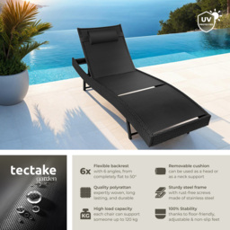 tectake Moana Black 6 Level Sun Lounger with Removable Pillow - Size: 94 x 69 x 211cm - Wilko - thumbnail 7