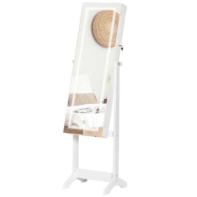 HOMCOM White LED Light Lockable Mirrored Jewellery Cabinet - Size: 17 x 44 x 118cm - Wilko - image 1