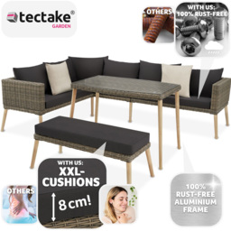 tectake Pula 7 Seater Natural Rattan Garden Corner Lounge Set - Brown - Wilko - thumbnail 4