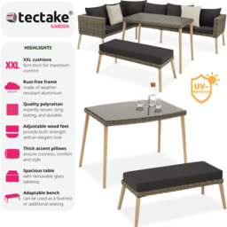 tectake Pula 7 Seater Natural Rattan Garden Corner Lounge Set - Brown - Wilko - thumbnail 7