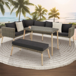 tectake Pula 7 Seater Natural Rattan Garden Corner Lounge Set - Brown - Wilko