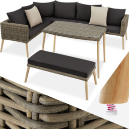 tectake Pula 7 Seater Natural Rattan Garden Corner Lounge Set - Brown - Wilko - thumbnail 3