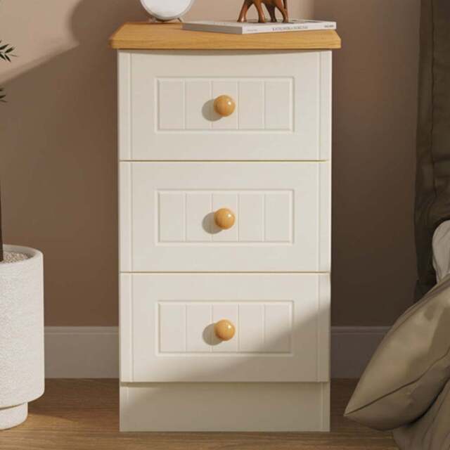 Crowndale Warwick 3 Drawer Cream Ash and Oak Bedside Cabinet - Wilko - image 1