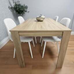 Kosy Koala 4 Seater Faux Leather Gem Pattern Dining Set Oak Effect and White - Multi - Wilko