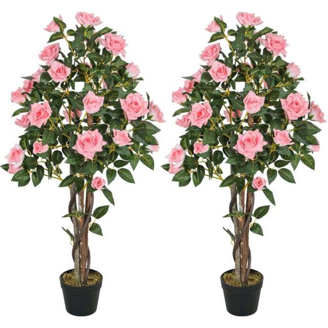 Portland Pink Rose Decorative Artificial Plant in Pot 2 Pack - Size: 110 x 14.5 x 14.5cm - Wilko - image 1